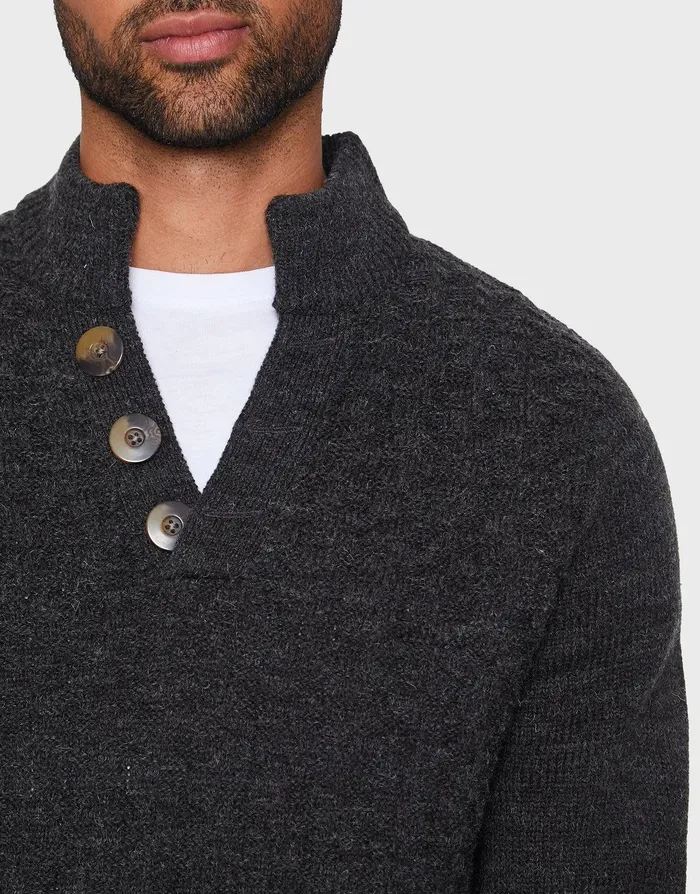 Men Charcoal Marl Open Button Turtleneck Jumper Charcoal Marl Threadbare Knitwear Men Charcoal Marl Open Button Turtleneck Jumper Charcoal Marl Threadbare Knitwear