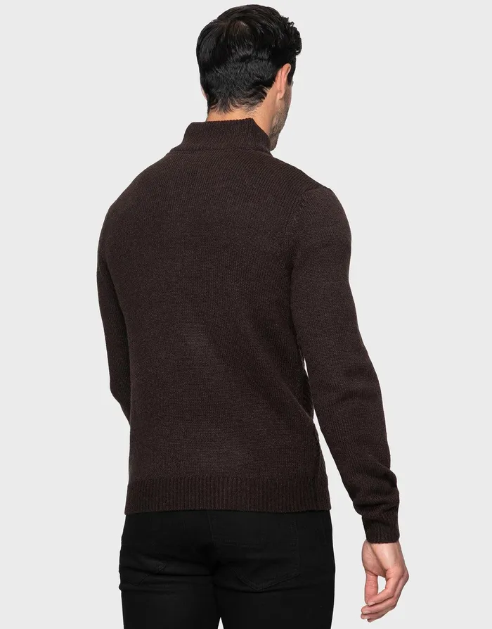 Men Chocolate Button Up Turtleneck Jumper Chocolate Threadbare Knitwear Men Chocolate Button Up Turtleneck Jumper Chocolate Threadbare Knitwear