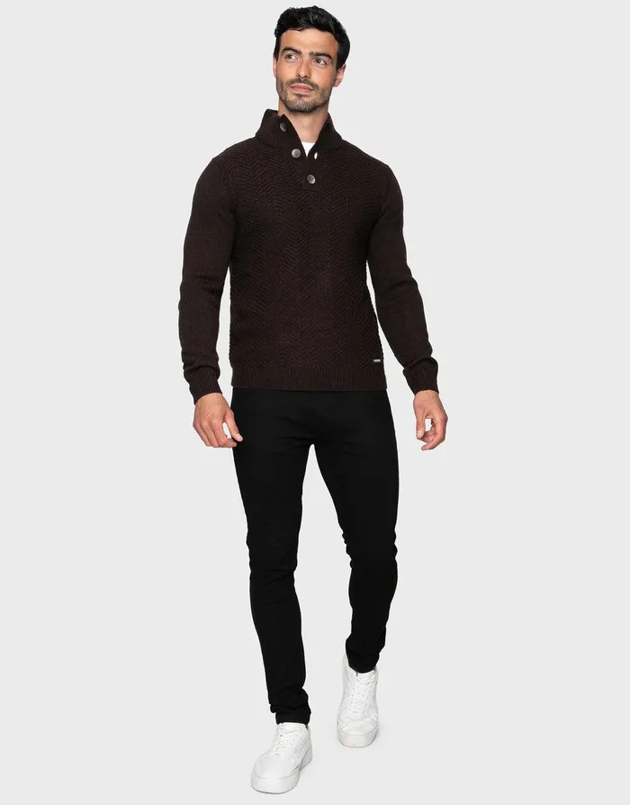 Men Chocolate Button Up Turtleneck Jumper Chocolate Threadbare Knitwear Men Chocolate Button Up Turtleneck Jumper Chocolate Threadbare Knitwear