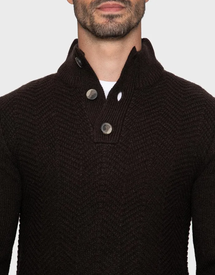 Men Chocolate Button Up Turtleneck Jumper Chocolate Threadbare Knitwear Men Chocolate Button Up Turtleneck Jumper Chocolate Threadbare Knitwear