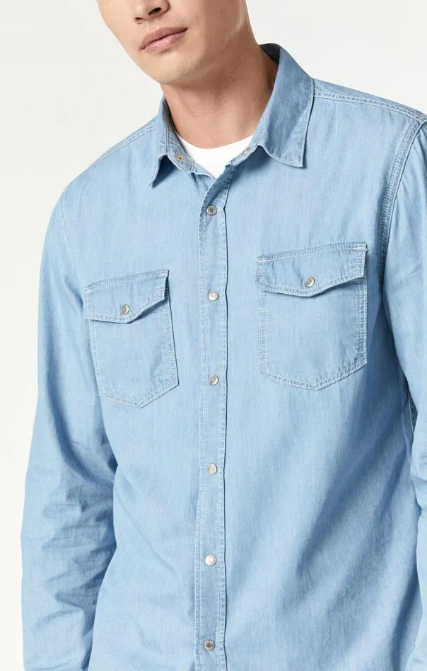 Men Dave Button Down Shirt In Bleached Denim Mavi Jeans Shirts Men Dave Button Down Shirt In Bleached Denim Mavi Jeans Shirts