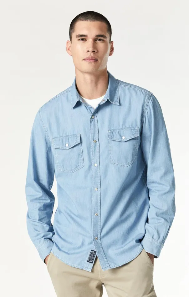 Men Dave Button Down Shirt In Bleached Denim Mavi Jeans Shirts Men Dave Button Down Shirt In Bleached Denim Mavi Jeans Shirts