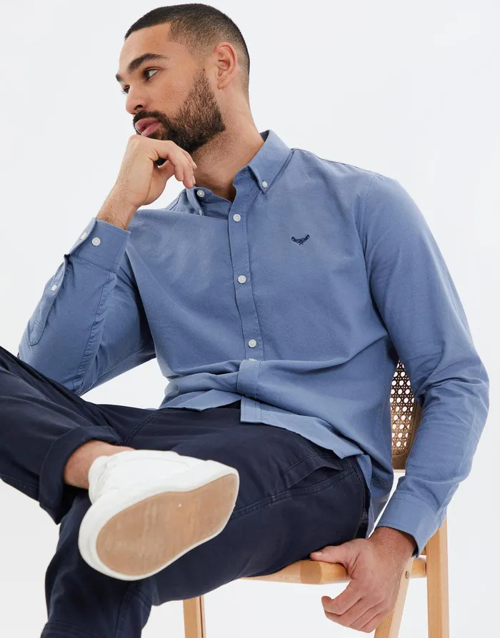 Men Denim Blue Cotton Regular Fit Long Sleeve Shirt Denim Blue Threadbare Shirts Men Denim Blue Cotton Regular Fit Long Sleeve Shirt Denim Blue Threadbare Shirts
