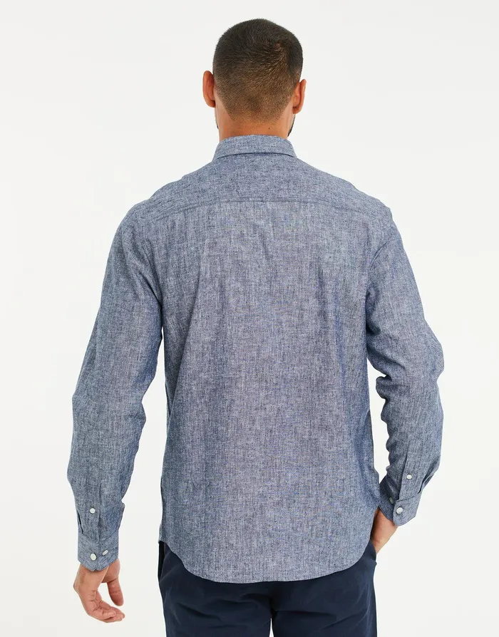 Men Denim Blue Long Sleeve Linen Blend Shirt Denim Blue Threadbare Linen Men Denim Blue Long Sleeve Linen Blend Shirt Denim Blue Threadbare Linen