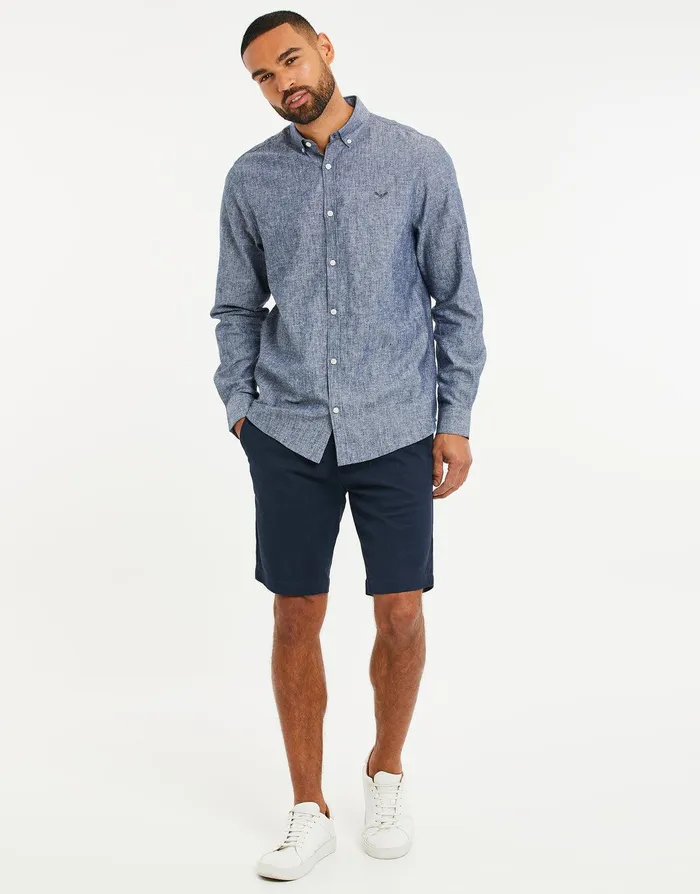 Men Denim Blue Long Sleeve Linen Blend Shirt Denim Blue Threadbare Linen Men Denim Blue Long Sleeve Linen Blend Shirt Denim Blue Threadbare Linen