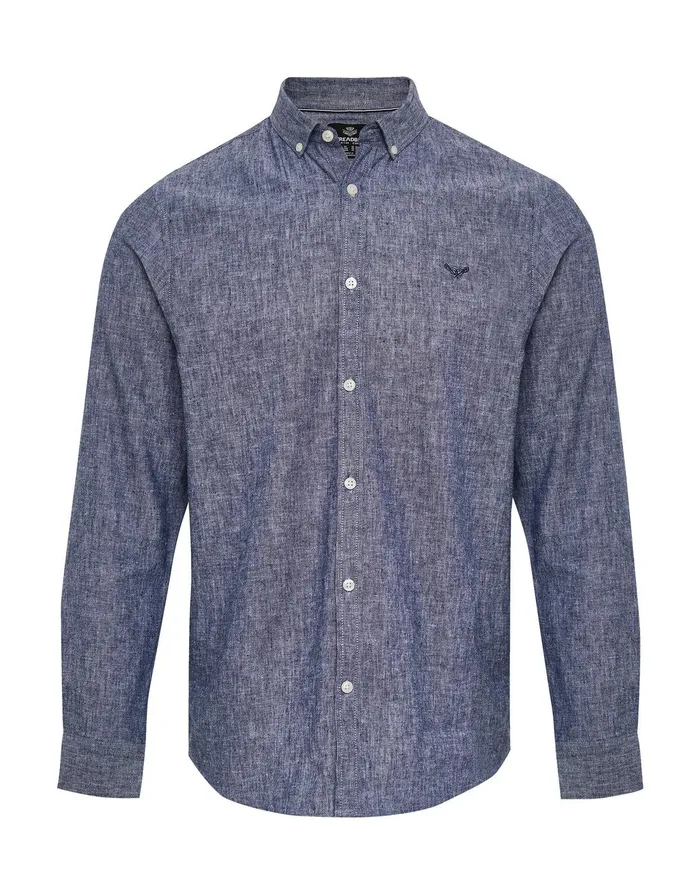 Men Denim Blue Long Sleeve Linen Blend Shirt Denim Blue Threadbare Linen Men Denim Blue Long Sleeve Linen Blend Shirt Denim Blue Threadbare Linen