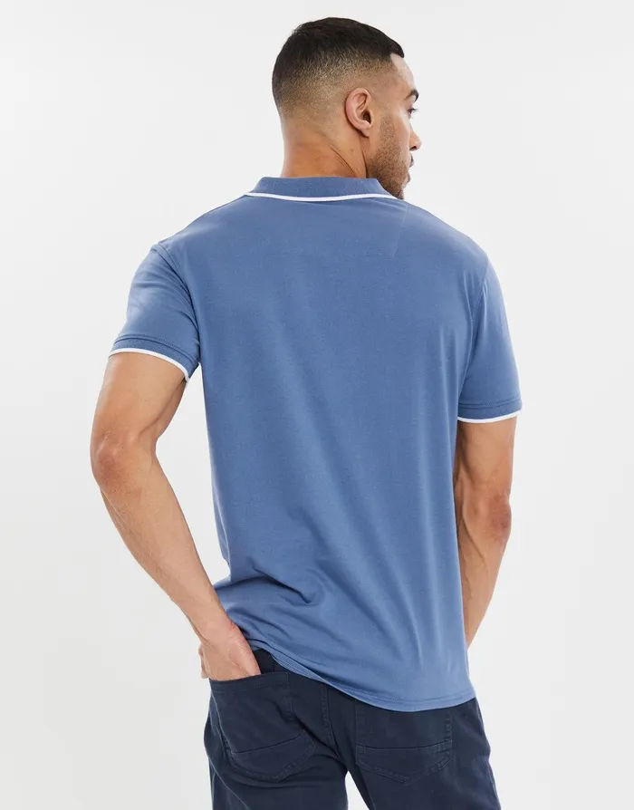 Men Denim Blue Open Neck Collar Polo Shirt Denim Blue Threadbare Polo Shirts Men Denim Blue Open Neck Collar Polo Shirt Denim Blue Threadbare Polo Shirts