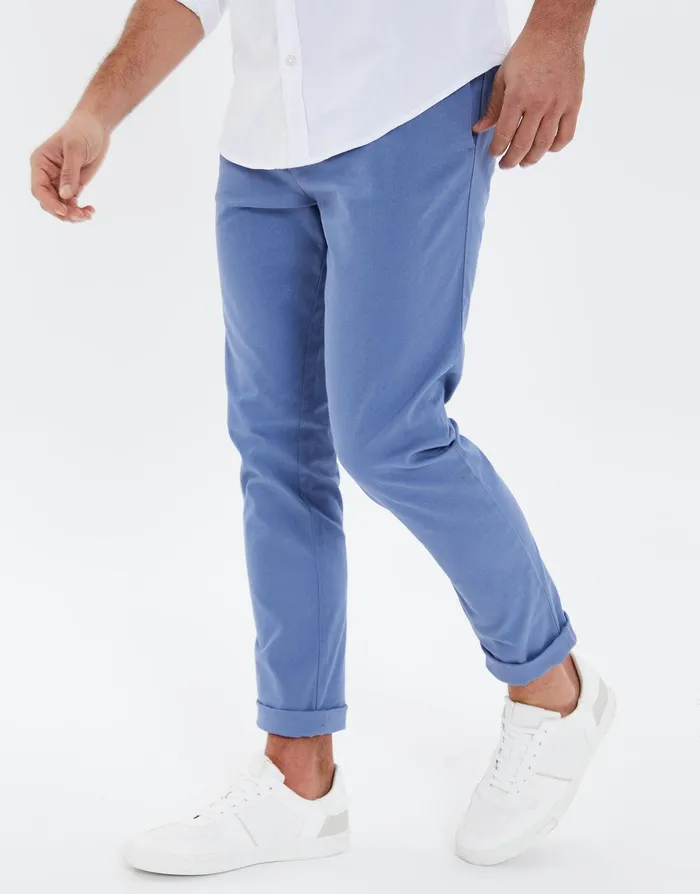 Men Denim Blue Stretch Chino Trousers Denim Blue Threadbare Trousers and Cargos