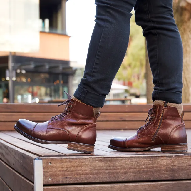 Men Feverr Cognac Leather Boots Windsor Smith Boots