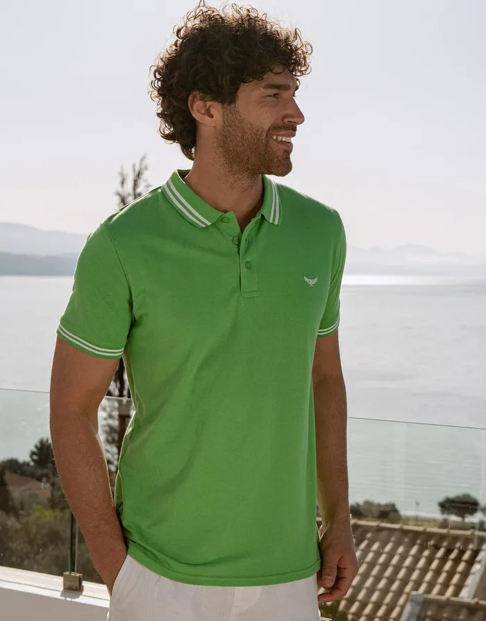 Men Green Rib Collar Classic Polo Shirt Green Threadbare Polo Shirts