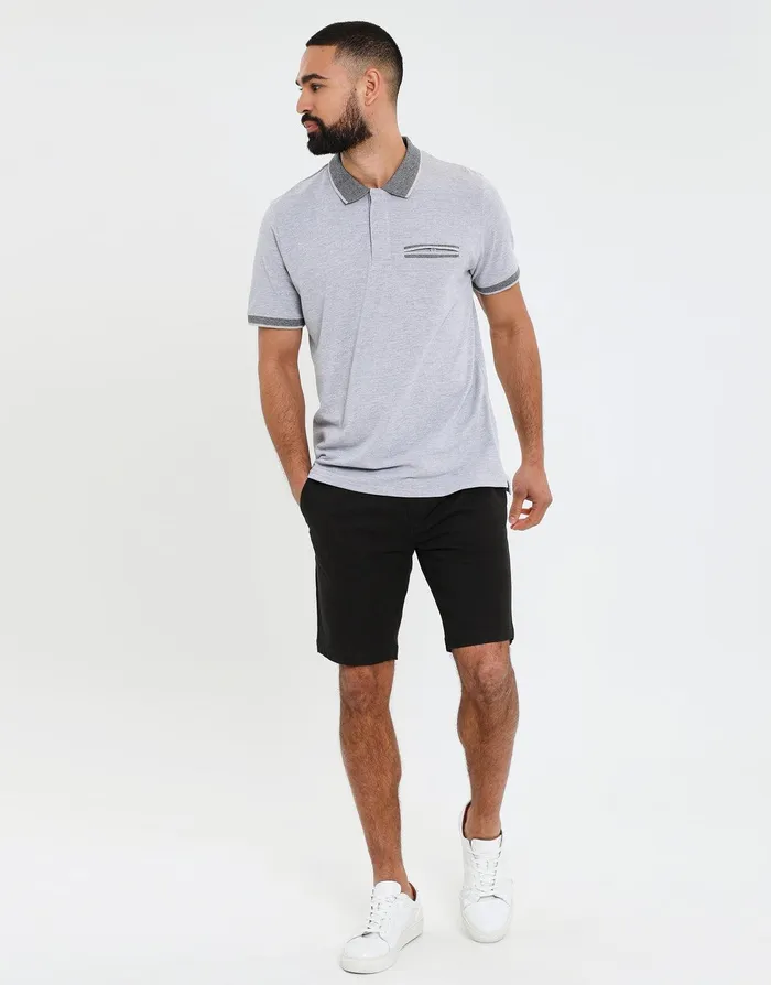 Men Grey Marl Jetted Pocket Rib Collar Polo Shirt Grey Marl Threadbare Polo Shirts Men Grey Marl Jetted Pocket Rib Collar Polo Shirt Grey Marl Threadbare Polo Shirts