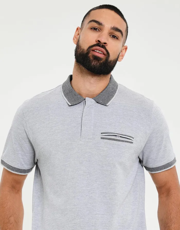 Men Grey Marl Jetted Pocket Rib Collar Polo Shirt Grey Marl Threadbare Polo Shirts Men Grey Marl Jetted Pocket Rib Collar Polo Shirt Grey Marl Threadbare Polo Shirts