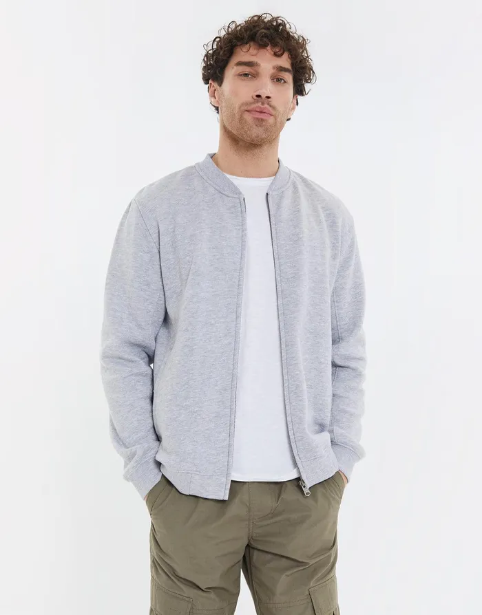 Men Grey Marl Zip Up Fleece Varsity Jacket Grey Marl Threadbare Jacket and Coats Men Grey Marl Zip Up Fleece Varsity Jacket Grey Marl Threadbare Jacket and Coats