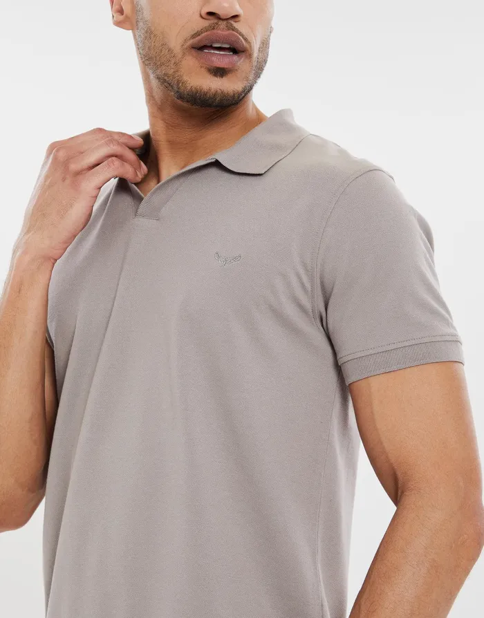 Men Grey Open Neck Collar Polo Shirt Grey Threadbare Polo Shirts Men Grey Open Neck Collar Polo Shirt Grey Threadbare Polo Shirts