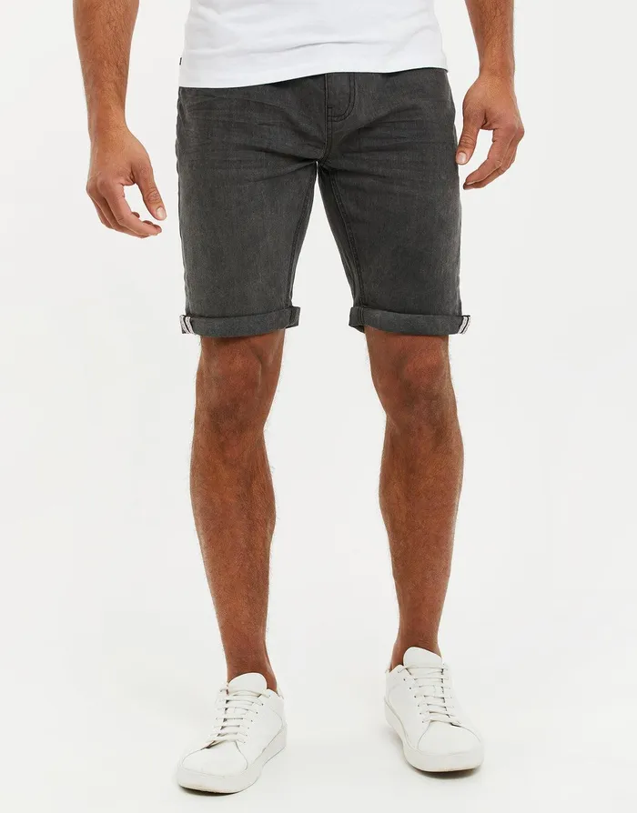 Men Grey Wash Stretch Denim Shorts Grey Wash Threadbare Shorts
