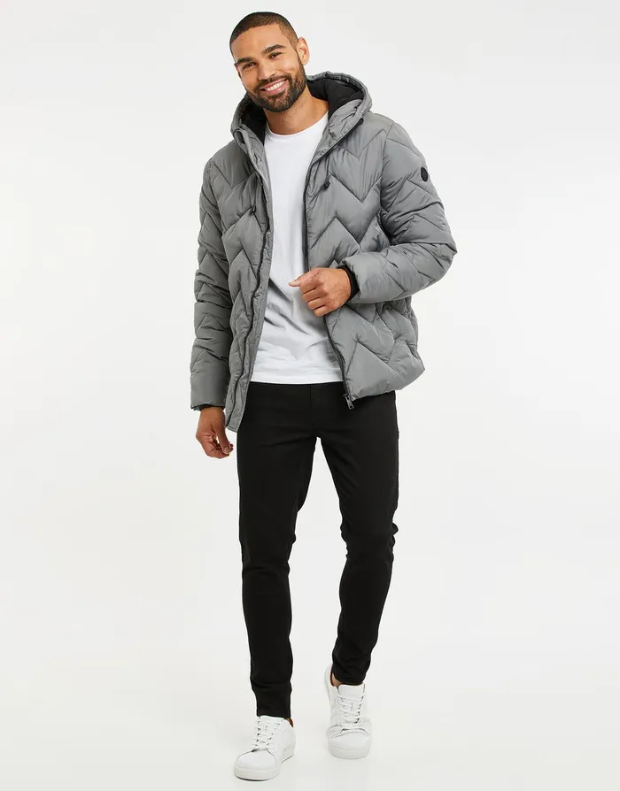 Men Grey Zig Zag Quilted Jacket Grey Threadbare Jacket and Coats