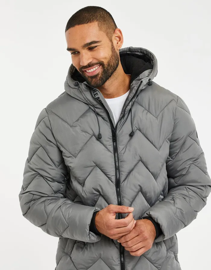 Men Grey Zig Zag Quilted Jacket Grey Threadbare Jacket and Coats