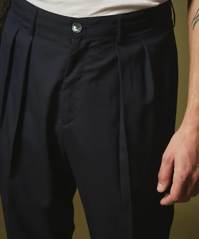Men Hartford Pants Navy Summer Wool Pleated Pants