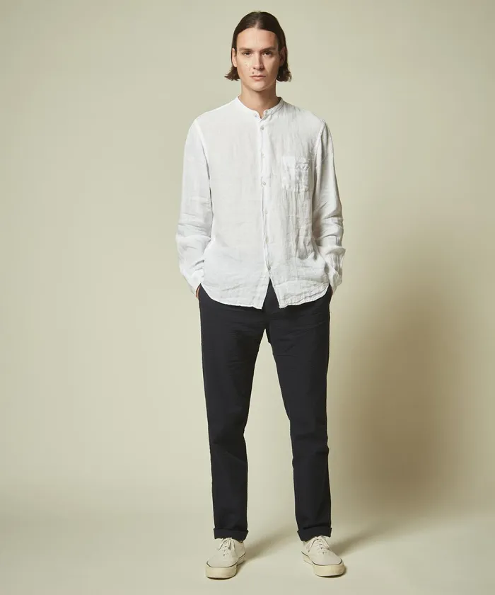 Men Hartford Shirts Linen Premium GrandadCollar Shirt