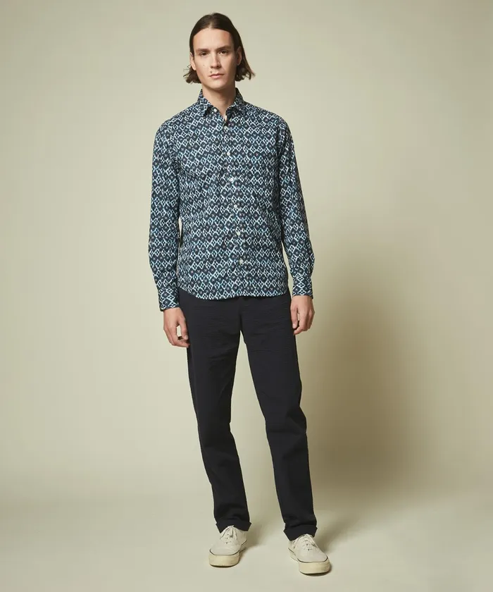 Men Hartford Shirts Regular Paul Shirt In Indigo Ikat Print
