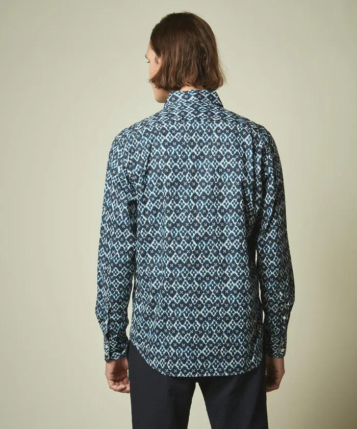 Men Hartford Shirts Regular Paul Shirt In Indigo Ikat Print
