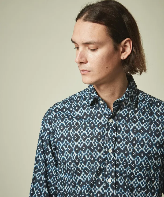 Men Hartford Shirts Regular Paul Shirt In Indigo Ikat Print