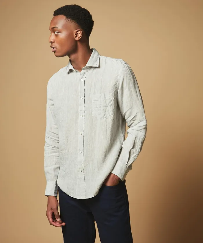 Men Hartford Shirts Regular Paul Shirt In Light Grey Linen Chambray