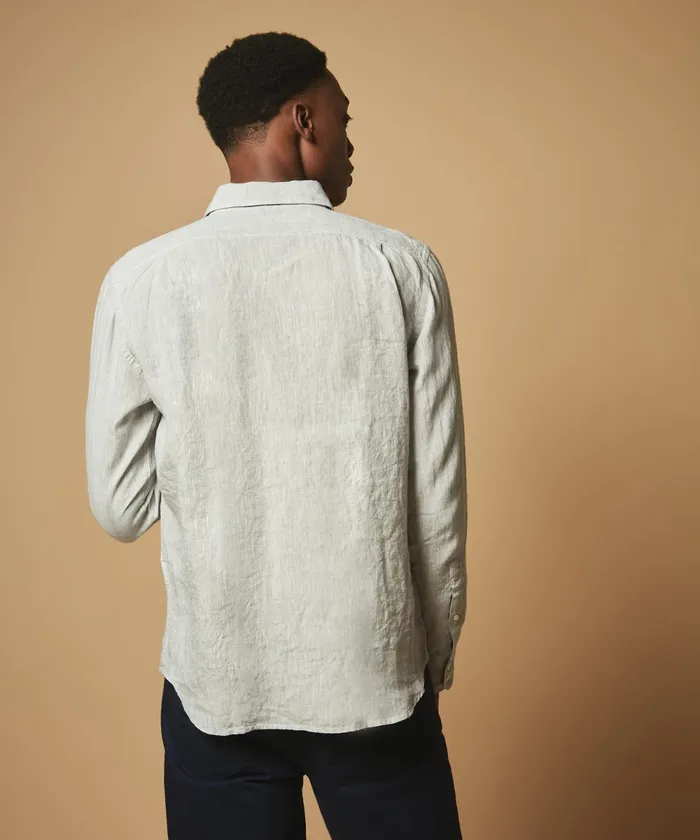Men Hartford Shirts Regular Paul Shirt In Light Grey Linen Chambray