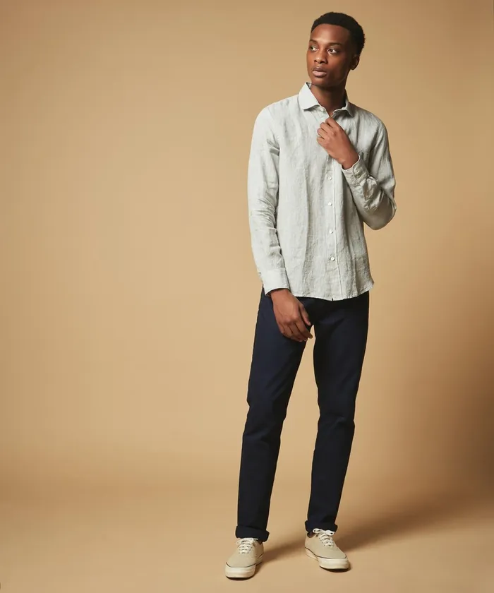 Men Hartford Shirts Regular Paul Shirt In Light Grey Linen Chambray