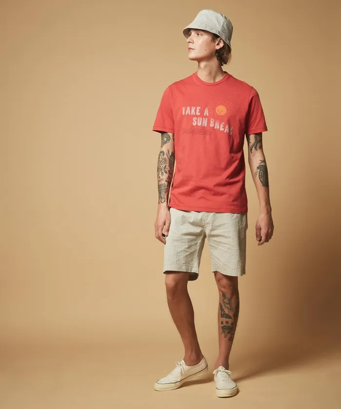 Men Hartford Shorts Khaki Seersucker Tank Easy Shorts