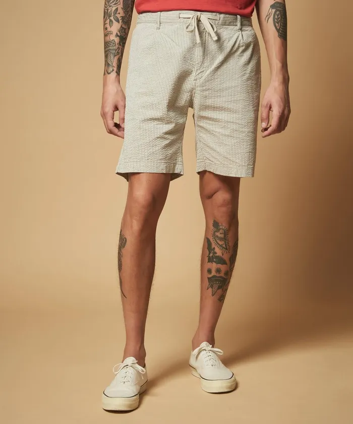 Men Hartford Shorts Khaki Seersucker Tank Easy Shorts