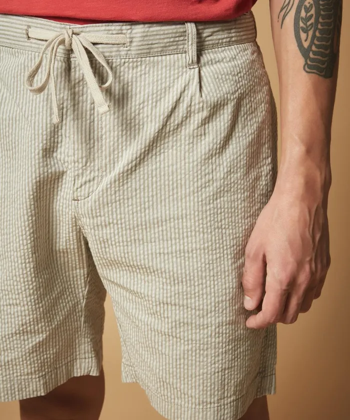 Men Hartford Shorts Khaki Seersucker Tank Easy Shorts