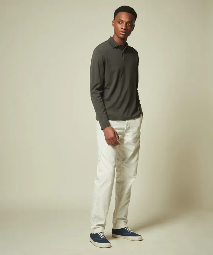 Men Hartford Sweaters Grey Light Cotton Polo Sweater