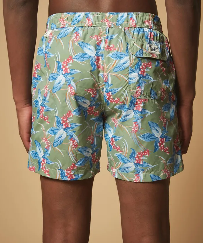 Men Hartford Swimwear Green Tropical Print Swim Shorts