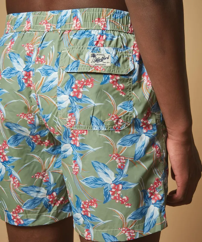 Men Hartford Swimwear Green Tropical Print Swim Shorts