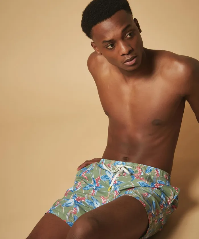 Men Hartford Swimwear Green Tropical Print Swim Shorts