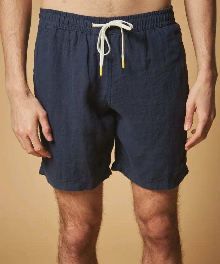 Men Hartford Swimwear Navy LongLength Linen Swim Shorts
