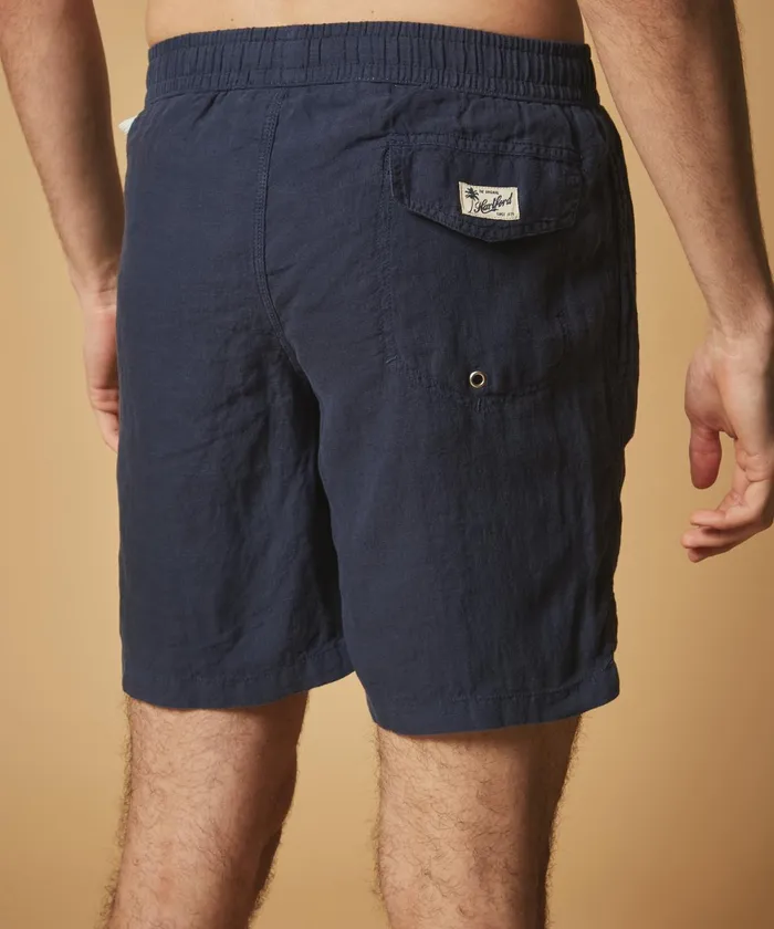 Men Hartford Swimwear Navy LongLength Linen Swim Shorts