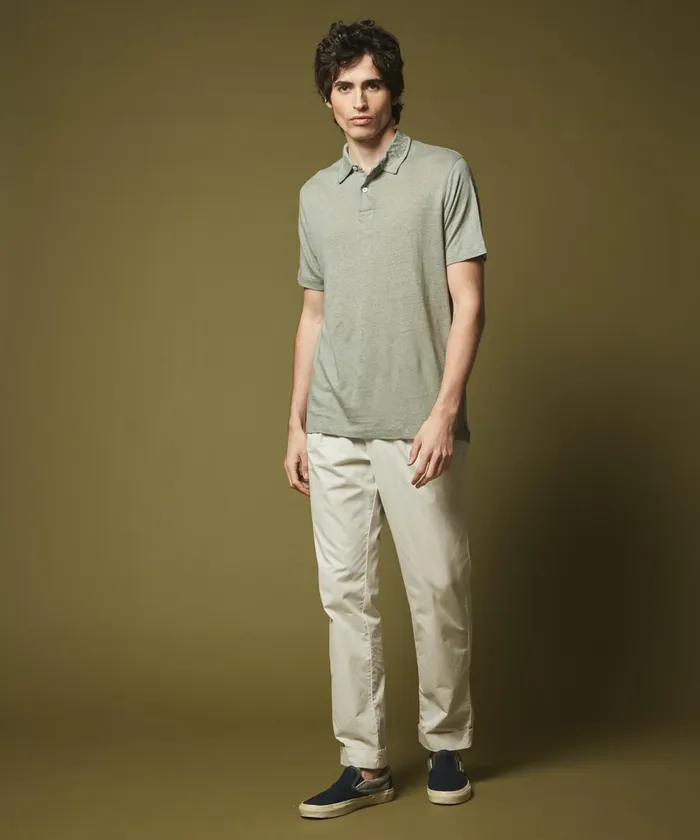 Men Hartford TShirts and Polos GreyGreen Linen Jersey Polo