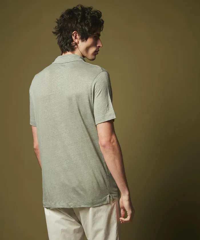 Men Hartford TShirts and Polos GreyGreen Linen Jersey Polo