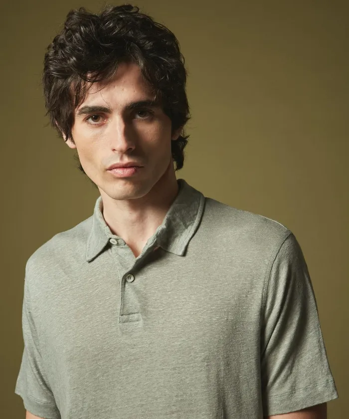 Men Hartford TShirts and Polos GreyGreen Linen Jersey Polo