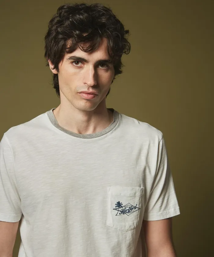Men Hartford TShirts and Polos White Slub Cotton Surf Pocket Tee