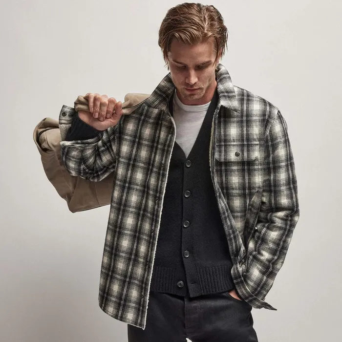 Men JacketsOuterwear James Perse Sherpa Lined Plaid Jacket Blackwhite