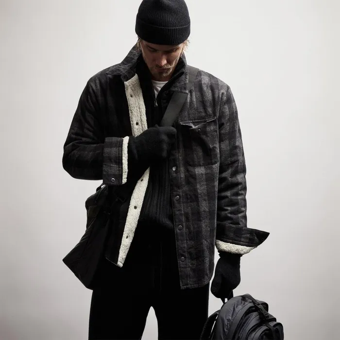 Men JacketsOuterwear James Perse Sherpa Lined Plaid Jacket Flannelblack