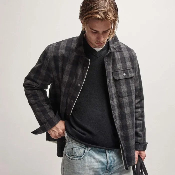 Men JacketsOuterwear James Perse Sherpa Lined Plaid Jacket Flannelblack
