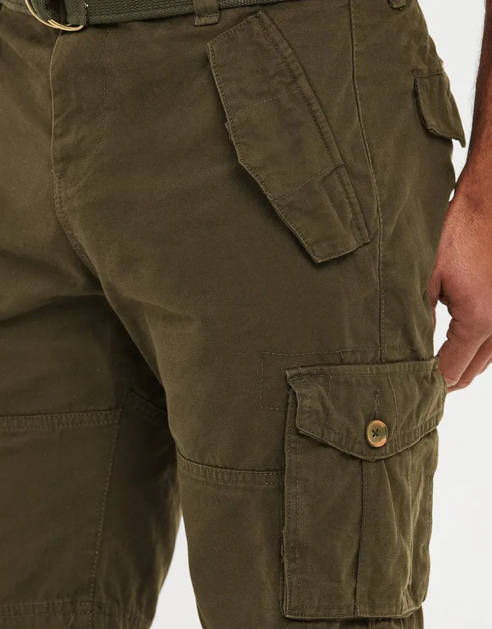 Men Khaki Belted Cargo Shorts Khaki Threadbare Shorts Men Khaki Belted Cargo Shorts Khaki Threadbare Shorts