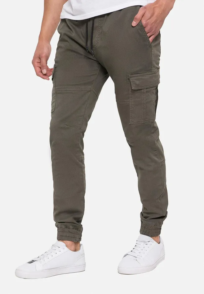Men Khaki Slim Fit Cargo Trousers Khaki Threadbare Trousers and Cargos