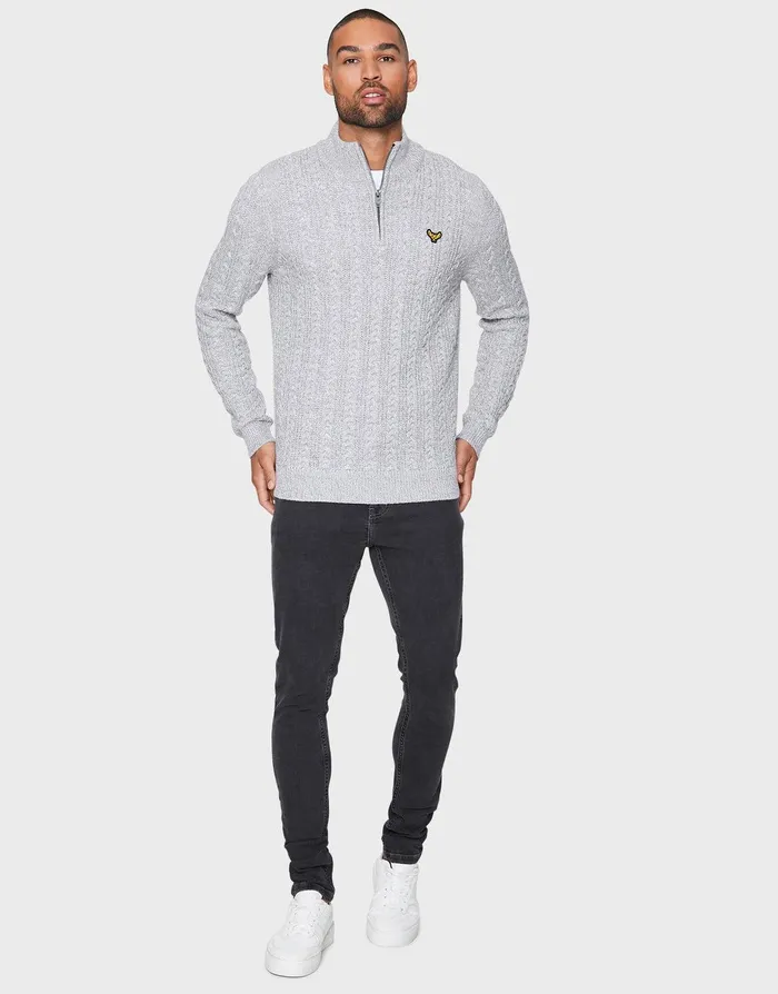 Men Light Grey Ecru Twist Quarter Zip Jumper Light Grey Threadbare Knitwear Men Light Grey Ecru Twist Quarter Zip Jumper Light Grey Threadbare Knitwear