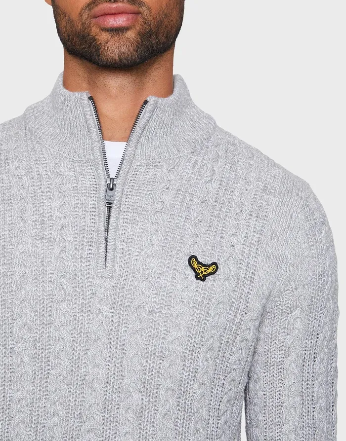 Men Light Grey Ecru Twist Quarter Zip Jumper Light Grey Threadbare Knitwear Men Light Grey Ecru Twist Quarter Zip Jumper Light Grey Threadbare Knitwear