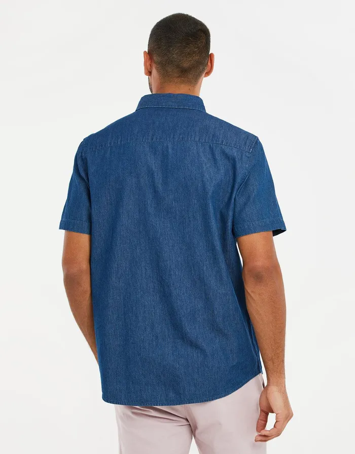 Men Mid Blue Wash Short Sleeve Denim Shirt Mid Blue Threadbare Shirts Men Mid Blue Wash Short Sleeve Denim Shirt Mid Blue Threadbare Shirts